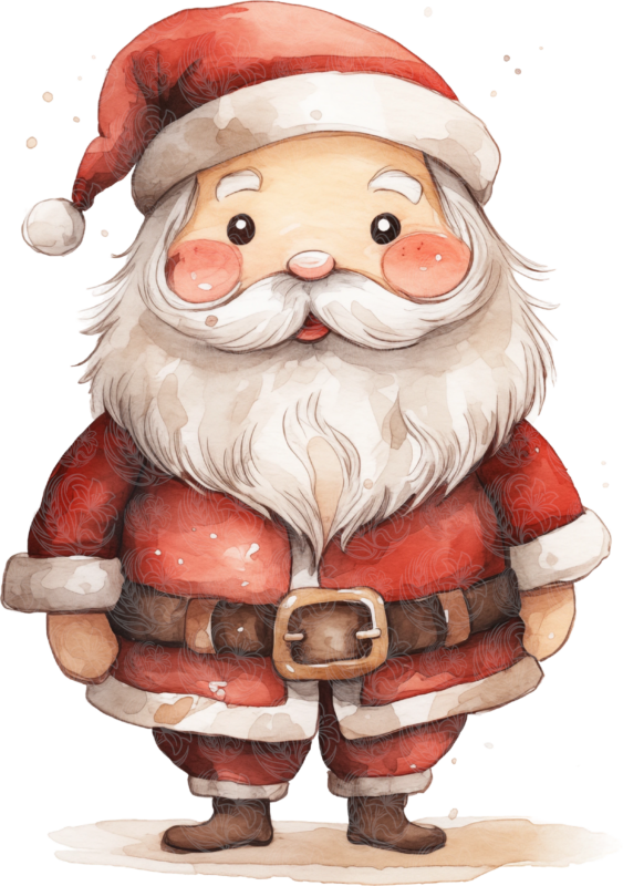 Cute Santa Claus watercolour illustration chubby jolly figure in red suit Grey Barn Handwerk, Saskatchewan.